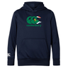 The Canterbury South Africa CCC Club Lightweight Hoodie by WRS Canterbury is navy blue, made of polyester, and features a large logo on the chest with a smaller one on the left sleeve. This lightweight hoodie offers comfort and style for any occasion.