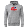 The WRS Canterbury Samoa CCC Flag Club Hoodie is a gray sweatshirt with a hood, kangaroo pocket, and features a large red and blue Canterbury logo on the chest, perfect for showcasing your sporty style while staying cozy.