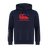 The Canterbury Samoa CCC Flag Club Hoodie by WRS Canterbury features a bold red logo with a Southern Cross motif and "canterbury" text on the chest, plus white stripes on the left sleeve, all in navy blue.