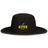 The EMB Augusta Nations of Rugby South Africa Brush Stroke Boonie Hat is black, features moisture-wicking fabric, and displays a yellow "South Africa Rugby" logo with a springbok icon on the front.