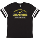 A WRS LAT South Africa RWC 23 Champions Football Tee with white stripes.