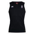 The black, sleeveless St. Augustine High School Club Dry Singlet by EMB Canterbury features Vapodri Technology, with a white logo on the left chest and a Canterbury brand logo on the right chest. It's the perfect athletic gear for efficient training sessions.