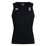 The black, sleeveless St. Augustine High School Club Dry Singlet by EMB Canterbury features Vapodri Technology, with a white logo on the left chest and a Canterbury brand logo on the right chest. It's the perfect athletic gear for efficient training sessions.