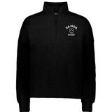 The EMB Augusta Women's Nations of Rugby Samoa Jackson Way Pullover is a black cropped quarter-zip fleece with a white "Samoa Rugby" logo and shield emblem on the left chest.