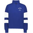 The EMB Augusta Women's Nations of Rugby Samoa Jackson Way Pullover features a blue fleece with white sleeve stripes and a "SAMOA RUGBY" shield logo on the left chest, combining sporty style and comfort for showing your team pride.