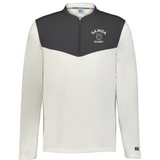 The EMB Augusta Nations of Rugby Samoa Sideline Grid 1/4 Zip Pullover features a dark gray upper and white lower section with "SAMOA RUGBY" text and logo on the left chest—ideal for Samoa rugby fans.