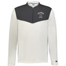 The EMB Augusta Nations of Rugby Samoa Sideline Grid 1/4 Zip Pullover features a dark gray upper and white lower section with "SAMOA RUGBY" text and logo on the left chest—ideal for Samoa rugby fans.