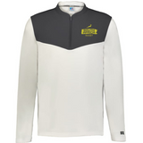 The EMB Augusta Nations of Rugby South Africa Swoosh Sideline Grid 1/4 Zip Pullover features long sleeves, a dark grey and white colorblock, a "South Africa Rugby" left chest logo, and a short front zipper.
