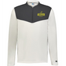The EMB Augusta Nations of Rugby South Africa Swoosh Sideline Grid 1/4 Zip Pullover features long sleeves, a dark grey and white colorblock, a "South Africa Rugby" left chest logo, and a short front zipper.