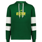 Show your support with the Nations of Rugby South Africa Swoosh Jackson Way Hoodie by WRS Augusta—green with white sleeve stripes, “South Africa Rugby” text, and a yellow springbok. Ideal fan gear!.