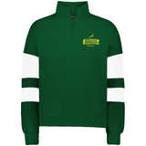 Show your team spirit with the EMB Augusta Women's Nations of Rugby South Africa Swoosh Jackson Way Pullover—a green rugby sweatshirt with white sleeve stripes and a yellow "South Africa Rugby" logo on the chest.