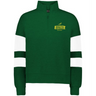Show your team spirit with the EMB Augusta Women's Nations of Rugby South Africa Swoosh Jackson Way Pullover—a green rugby sweatshirt with white sleeve stripes and a yellow "South Africa Rugby" logo on the chest.