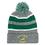 Striped knit headpiece with a pom-pom, featuring an embroidered Nations of Rugby South Africa Hooped logo by EMB Augusta.