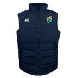 Navy South Africa Shield Core Gilet by EMB Canterbury, featuring a South African flag patch, Canterbury logo on the chest, and Thermoreg insulation for warmth.