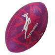 The Rhino South Africa Springboks Graffiti Ball is a purple and red rugby ball featuring the team’s logo and name in white on the side.