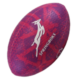 The Rhino South Africa Springboks Graffiti Ball is a purple and red rugby ball featuring the team’s logo and name in white on the side.