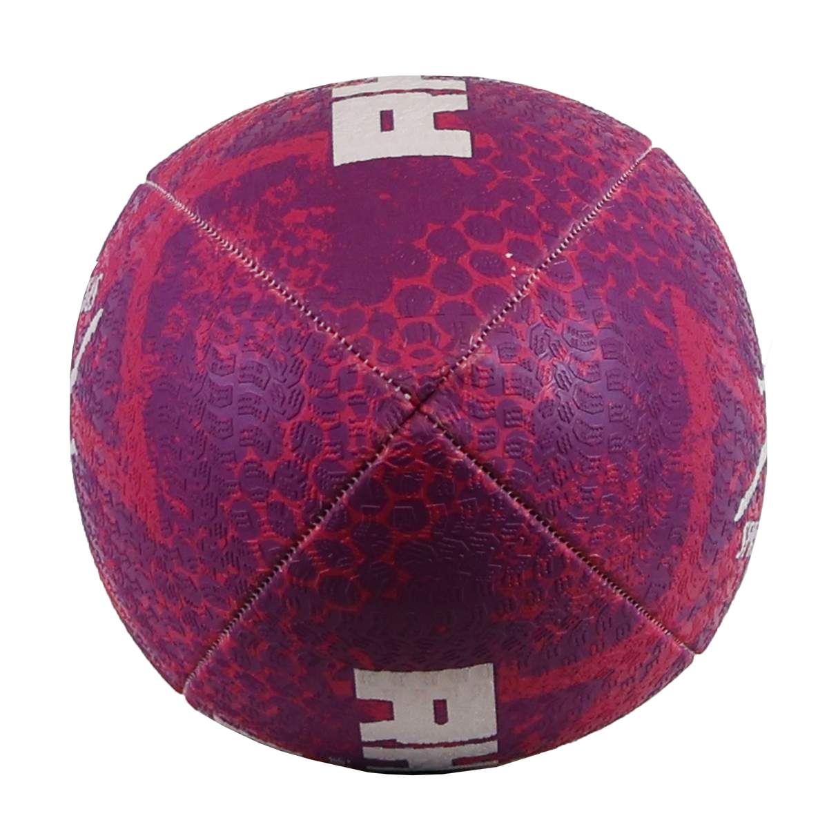 The Rhino South Africa Springboks Graffiti Ball by Rhino features a red and purple stitched rubber design with textured panels and bold white block letters, bringing vibrant style to your rugby game.
