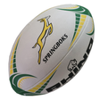 The Rhino South Africa Springboks Replica Match Ball is an official SA Rugby ball in white with green and yellow, featuring the "SPRINGBOKS" text, logo, and Rhino branding—perfect for any Springboks fan.