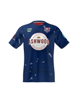 The Teamatical CenCal Rugby Reversible Jersey is blue with “ASHWOOD” and “California Construction LLC” on the front, includes sponsor logos, and features subtle white graphic accents.