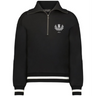 The EMB Augusta Women's Vintage Scotland Heritage Prep Pullover features a black half-zip collar, white-striped cuffs and hem, and an embroidered "1871" crest for classic style.