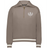 The EMB Augusta Women's Vintage Scotland Heritage Prep Pullover features taupe fabric, a gold quarter-zip, white embroidered crest and "1871" on the chest, plus white stripes on cuffs and hem—classic vintage Scotland style.