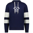 The WRS Augusta Nations of Rugby Scotland Jackson Way Hoodie features a navy blue design, white drawstrings, white and navy striped sleeves, and "Scotland Rugby" with a thistle emblem on the chest.
