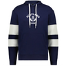 The WRS Augusta Nations of Rugby Scotland Jackson Way Hoodie features a navy blue design, white drawstrings, white and navy striped sleeves, and "Scotland Rugby" with a thistle emblem on the chest.