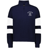 The EMB Augusta Women's Nations of Rugby Scotland Jackson Way Pullover features white sleeve stripes and a "Scotland Rugby" chest logo—ideal for women's rugby fans.