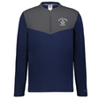 The EMB Augusta Nations of Rugby Scotland Sideline Grid 1/4 Zip Pullover features a navy body, gray yoke, and "Scotland Rugby" logo with thistle emblem on the left chest—ideal for rugby fans on chilly days.