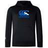 The Canterbury Scotland CCC Club Lightweight Hoodie by WRS Canterbury is a lightweight polyester black hooded sweatshirt with a bold blue and white logo on the front.