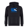 The Canterbury Scotland CCC Flag Club Hoodie by WRS Canterbury is crafted from premium sweatshirt fleece, featuring a blue and white "Canterbury" logo on the chest and a white design on the right sleeve.