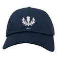 The Nations of Rugby Scotland Vintage Dad Cap by EMB S&S Activewear features navy blue fabric, a white thistle emblem, and "1871" embroidered on the front—an ideal classic for any Rugby Nation supporter.