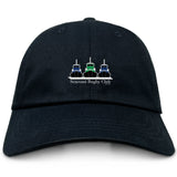 The EMB S&S Activewear Seacoast Rugby Club Adult Low-Profile Cotton Twill Dad Cap features an embroidered design of three tugboats and "Seacoast Rugby Club" text on the front.