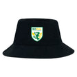 The EMB S&S Activewear SoCal Youth Referees Crusher Bucket Cap is a black cotton hat with a green and yellow "SoCal Youth Rugby" griffin logo, providing comfortable sun protection.