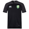 The SoCal Youth Referees Vapodri Evader Jersey by EMB Canterbury is a black short-sleeved rugby jersey with chest logos, made from moisture-wicking fabric to keep you cool and comfortable on the field.
