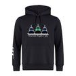 Show your rugby pride in style with the Seacoast Rugby Club Club Hoodie by WRS Canterbury—a black hoodie featuring three tugboats, "Seacoast Rugby Club Est. 1975" on the front, and a white striped design on the left sleeve.