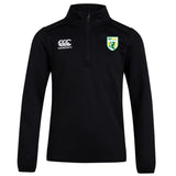 The SoCal Youth Rugby Club 1/4 Zip Mid Layer Training Top by EMB Canterbury is a black, long-sleeve training top with a 1/4 zip, featuring the Canterbury logo on the right chest and the SoCal badge on the left.