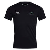 The Seacoast Rugby Club Club Dry Tee by EMB Canterbury is a breathable black short-sleeve shirt featuring the “Canterbury” logo on the right chest and a school crest on the left, perfect to keep you comfortable during any activity.