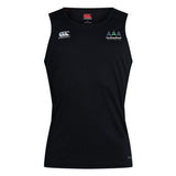 Sleeveless black Seacoast Rugby Club Club Dry Singlet by EMB Canterbury, featuring Vapodri Technology, small white Canterbury logos, and an embroidered "Seacoast Rugby Club" emblem on the left chest—ideal athletic gear.