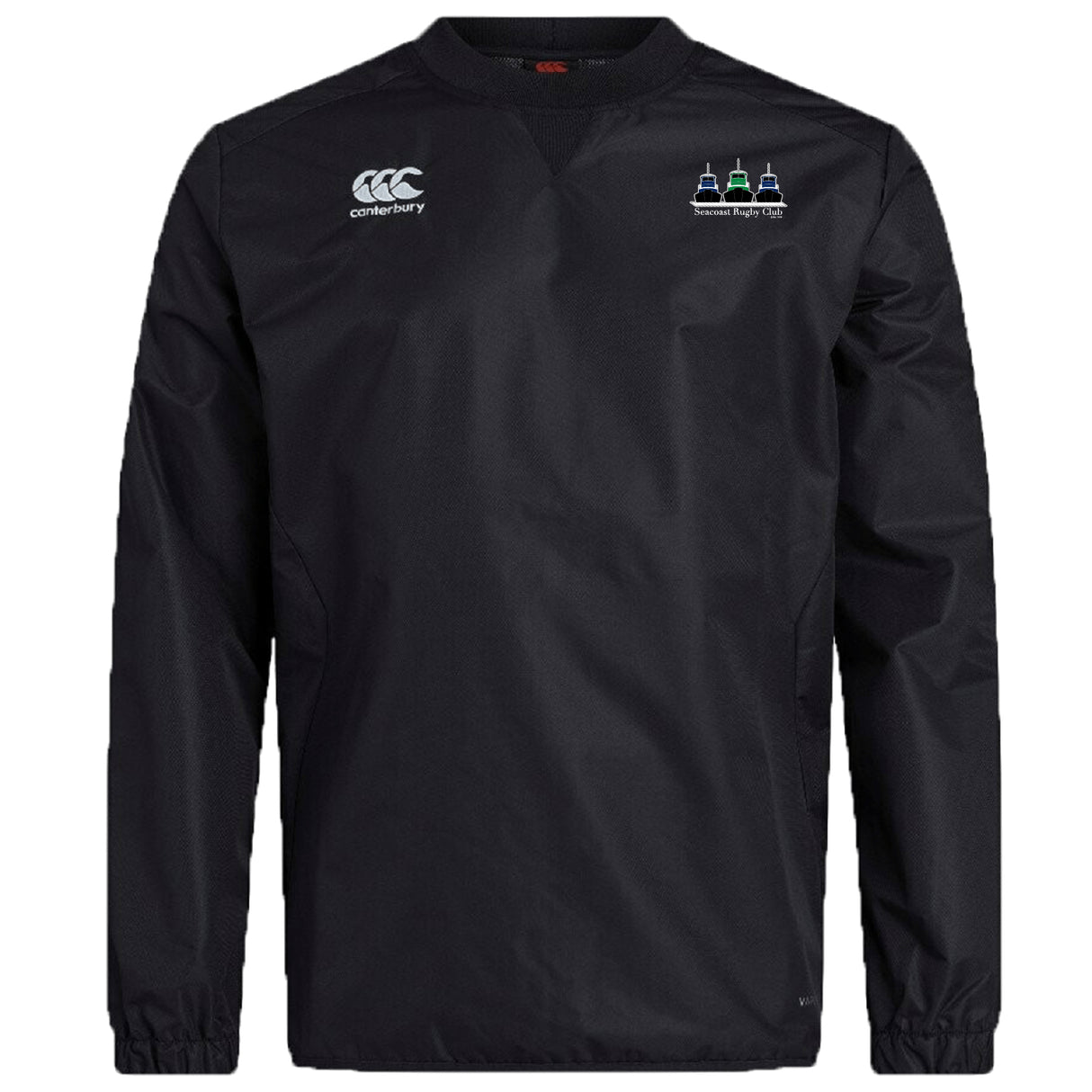 The Seacoast Rugby Club Club Vaposhield Contact Top by Canterbury features the EMB Canterbury logo on the right chest and a Three Peaks Ultra event logo on the left, crafted with Vaposhield technology for premium performance.