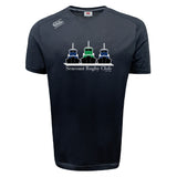 The Seacoast Rugby Club Tempo Vapodri T-Shirt by WRS Canterbury features three tugboats above the club name on a black sports tee. Made from moisture-wicking fabric for comfort, it's ideal for both on and off the field.