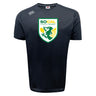 The SoCal Youth Referees Tempo Vapodri T-Shirt by WRS Canterbury features a black, short-sleeve design with a green, yellow, and white griffin "SoCal Youth Rugby" shield logo. A moisture-wicking athletic shirt ideal for active youth.
