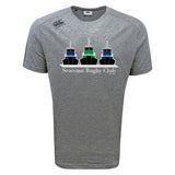 The Seacoast Rugby Club Tempo Vapodri T-Shirt by WRS Canterbury features three illustrated tugboats in blue, black, and green above "Seacoast Rugby Club" in white, offering advanced moisture wicking for all-day comfort.