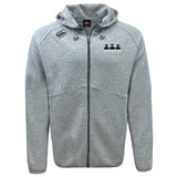 The Seacoast Rugby Club Tempo Vapodri Full-Zip Hoodie by EMB Canterbury is a light gray hoodie with hood, drawstrings, black Canterbury logo on the right chest, and three bottle graphic on the left. Made from moisture-wicking fabric for comfort.