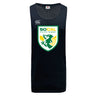 The SoCal Youth Referees Tempo Vapodri Singlet by WRS Canterbury is a black, sleeveless athletic shirt made from recycled polyester, featuring the "SOCAL Youth Rugby" dragon and rugby ball logo in green, yellow, and white on the front.