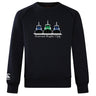 The Seacoast Rugby Club Club Crew Sweatshirt by WRS Canterbury features three tugboat illustrations, "Seacoast Rugby Club" text, and an embroidered CCC logo. This ultra soft black sweatshirt combines style and comfort.