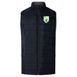 The SoCal Youth Referees Women's Elite Microlite Gilet by EMB Canterbury is a black quilted vest with front zipper, Thermoreg bonded fleece for warmth, and a team logo on the chest—ideal for chilly days.