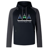 The Seacoast Rugby Club Elite Training Hoody by WRS Canterbury is a black and gray performance hoodie with three tugboats and "Seacoast Rugby Club" on the front.