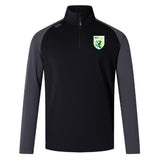 The SoCal Youth Rugby Elite First Layer by EMB Canterbury is a black and gray long-sleeve quarter-zip pullover with the SoCal Youth Rugby logo on the left chest and Canterbury branding on the right shoulder—ideal for rugby training.