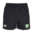 The SoCal Youth Referees Professional Polyester Rugby Short by EMB Canterbury features an elastic waistband, the Canterbury logo on the left leg, and the SoCal Youth Rugby logo on the right.